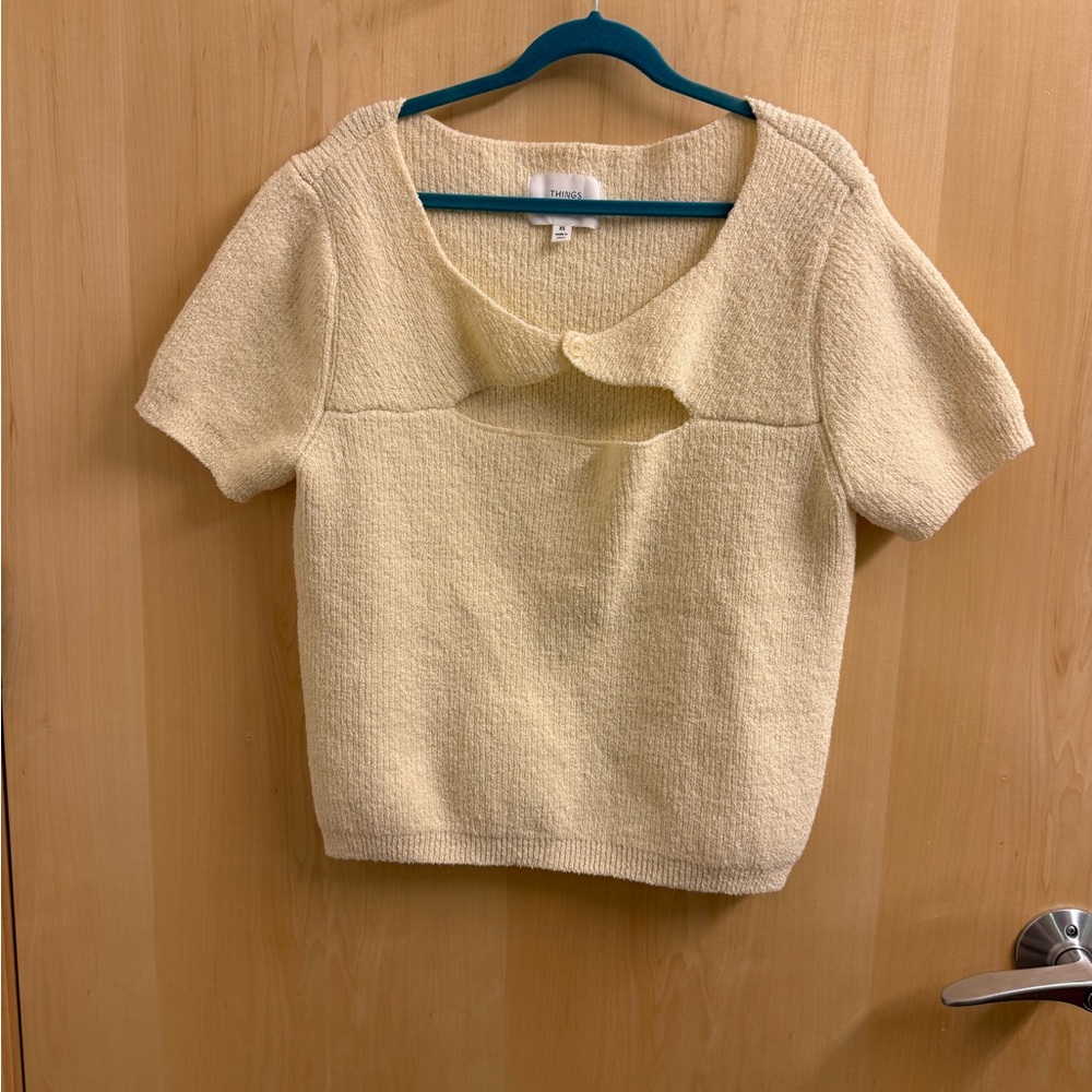 Things Between Cream Short-Sleeve Textured Knit Top